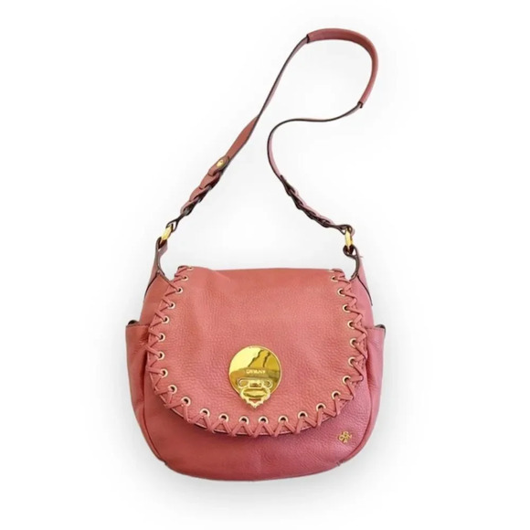 orYANY‎ Mauve Pebbled Leather Flap Saddlebag Crossbody Whipstitch Purse Bag - Picture 1 of 15